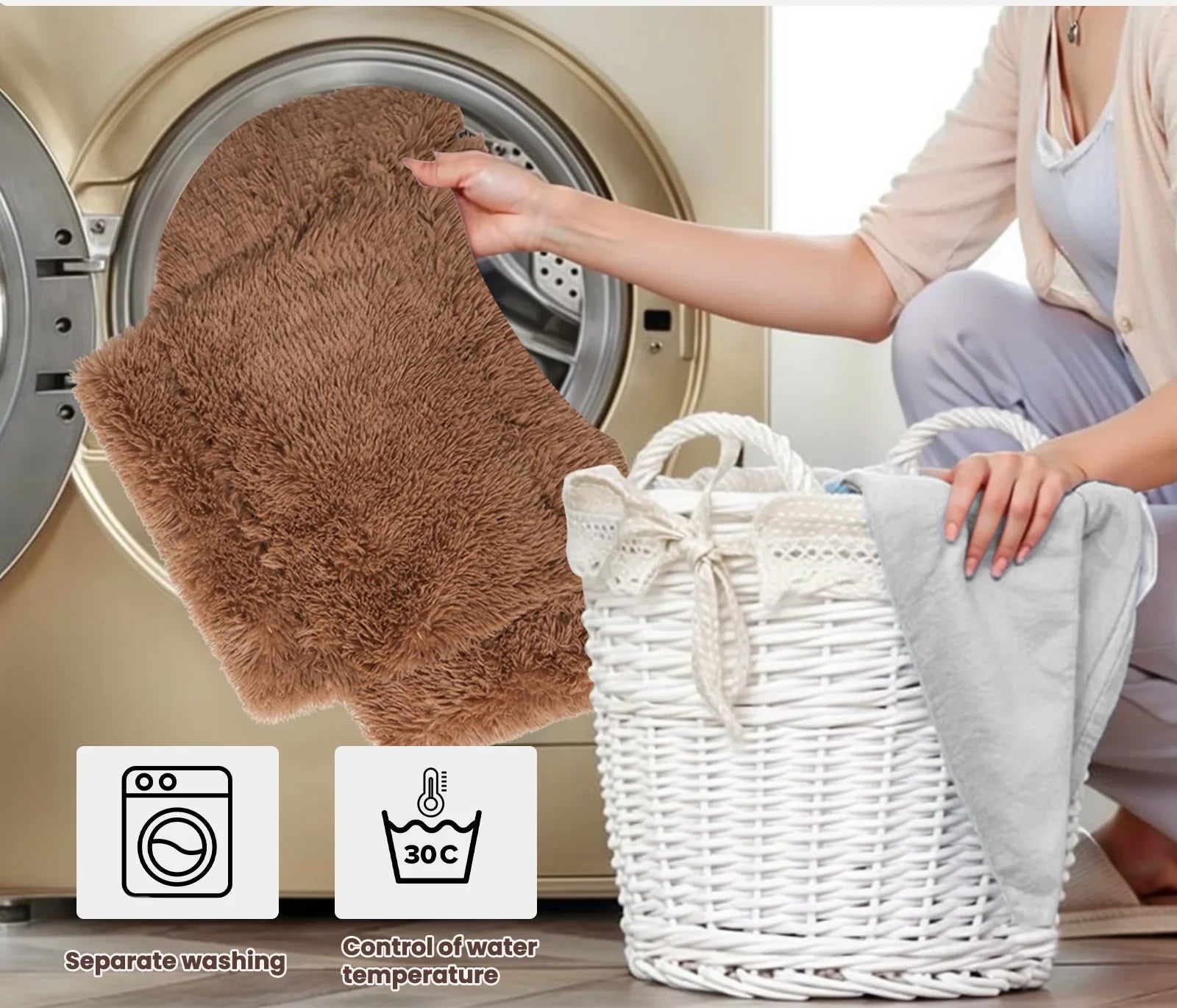 Removable plush cover going into the washing machine